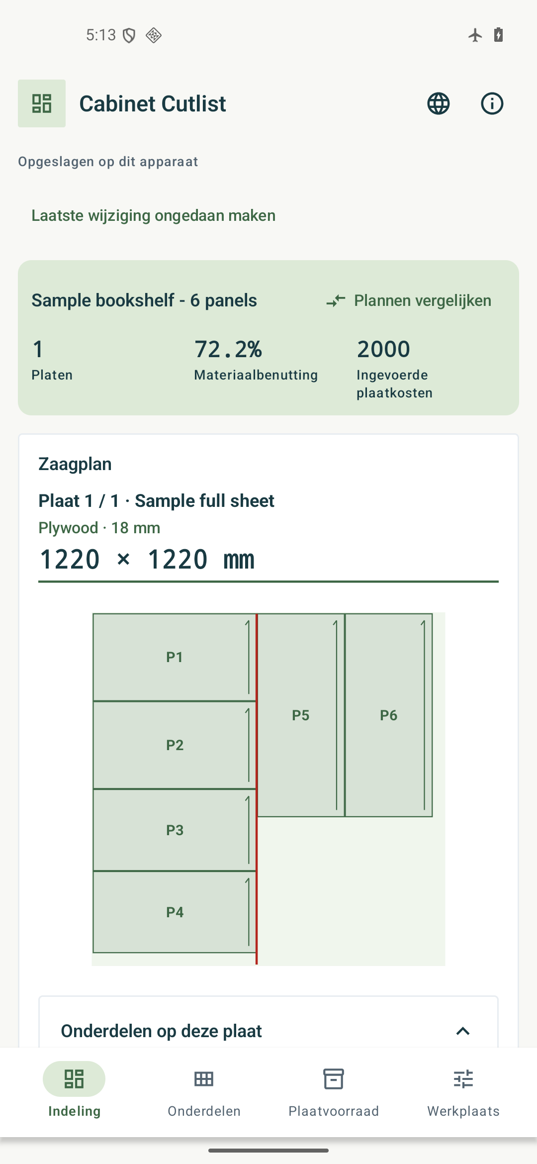 Cabinet Cutlist — Overzicht